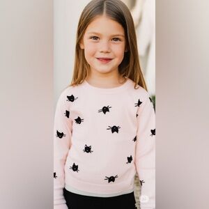 Harper Canyon Light Pink Sweater with Black Cat Design Girls Size 6 NWOT